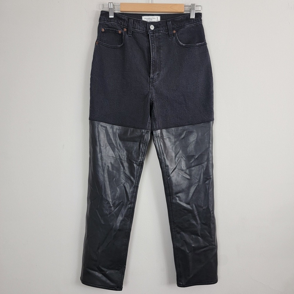 Abercrombie & Fitch Jeans Women 28 Black Mix Fabric 90s Straight Ultra High Rise